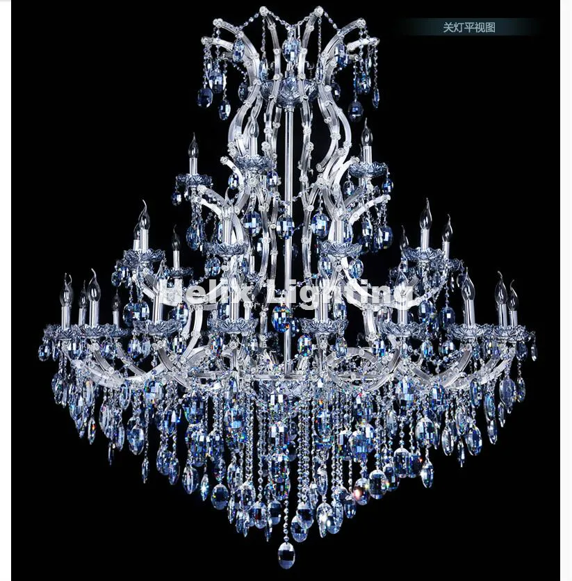 Недавно D150cm H200cm 35 руки E14 LED Королевский хрустальная люстра лобби Современные хрустальные люстры подлинные часы
