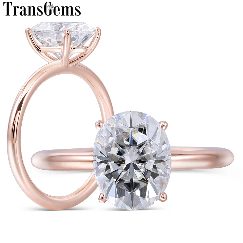 Transgems Solid 14 к розовое золото 3ct 8X10 мм FG Цвет Овальный разрезанный Муассанит обручение кольцо для женщин Свадебные украшения