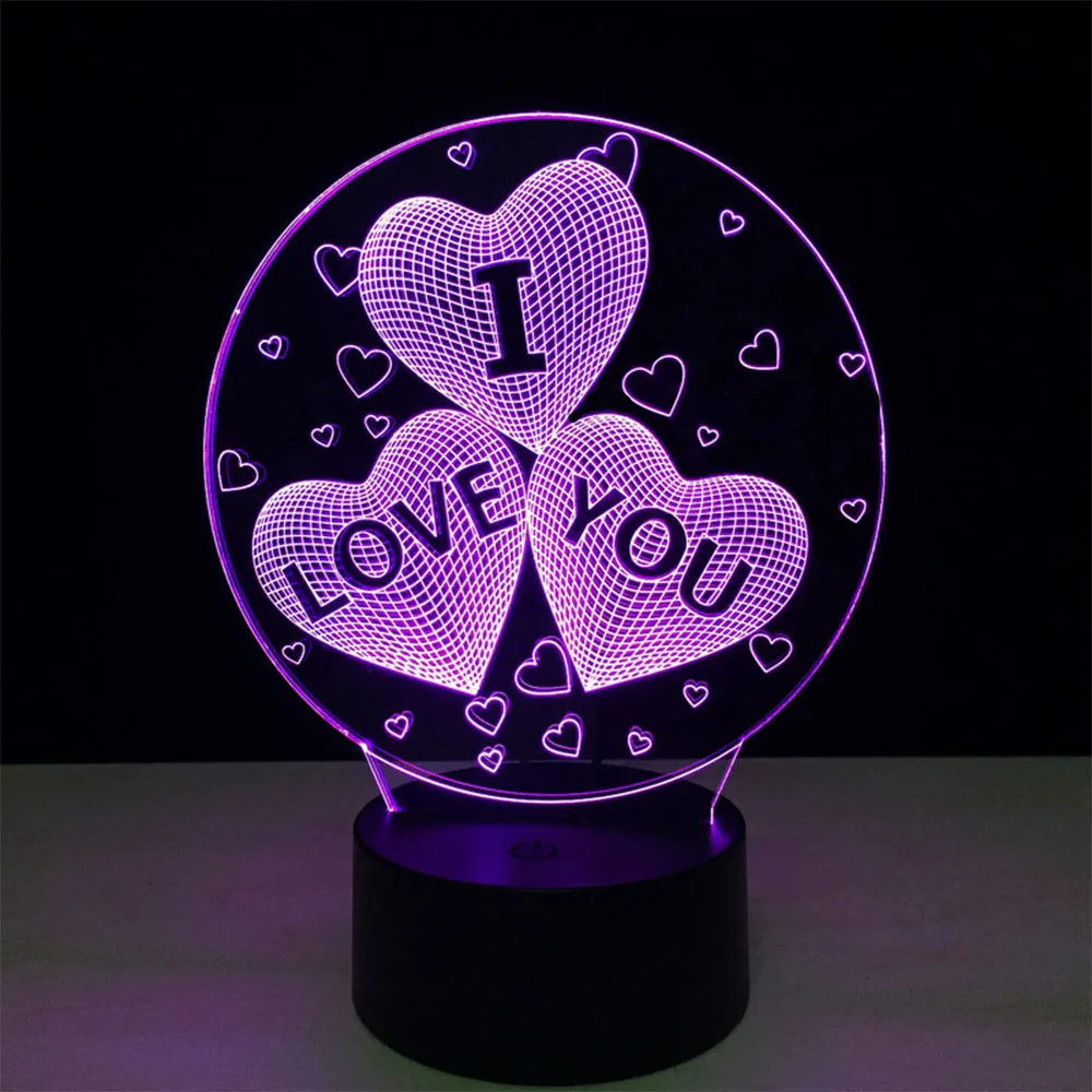 3 Hearts Night light 3D Table Lamp Romantic LED Colores Bedside Lampe Home Decor Lighting Lampara Veilleuse Power Bank | Лампы и