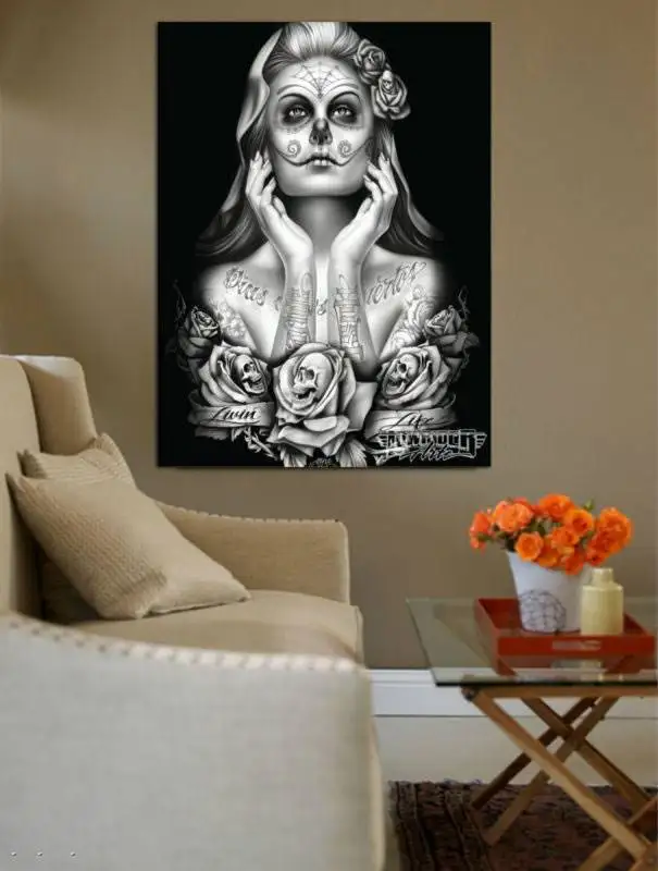 Картина в рамке с изображением сахарного черепа девочки группы декор для детской