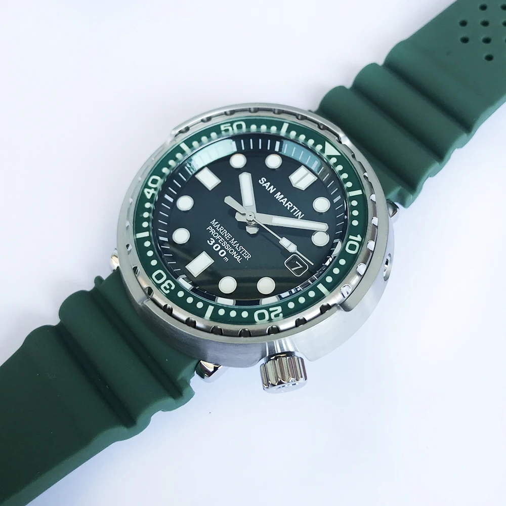 San Martin Tuna SBBN015 модные автоматические часы NH35 нержавеющая сталь дайвинг часы 300 м водонепроницаемые светящиеся ободки
