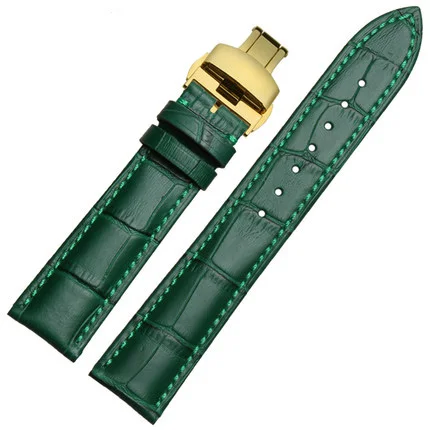 Gold clasp Ремешок для часов из натуральной телячьей кожи Зеленый бамбуковый гибкий прочный дышащий и безвольный для мужчин и женщин 18 мм 20 мм 22 мм - Цвет ремешка: Gold clasp