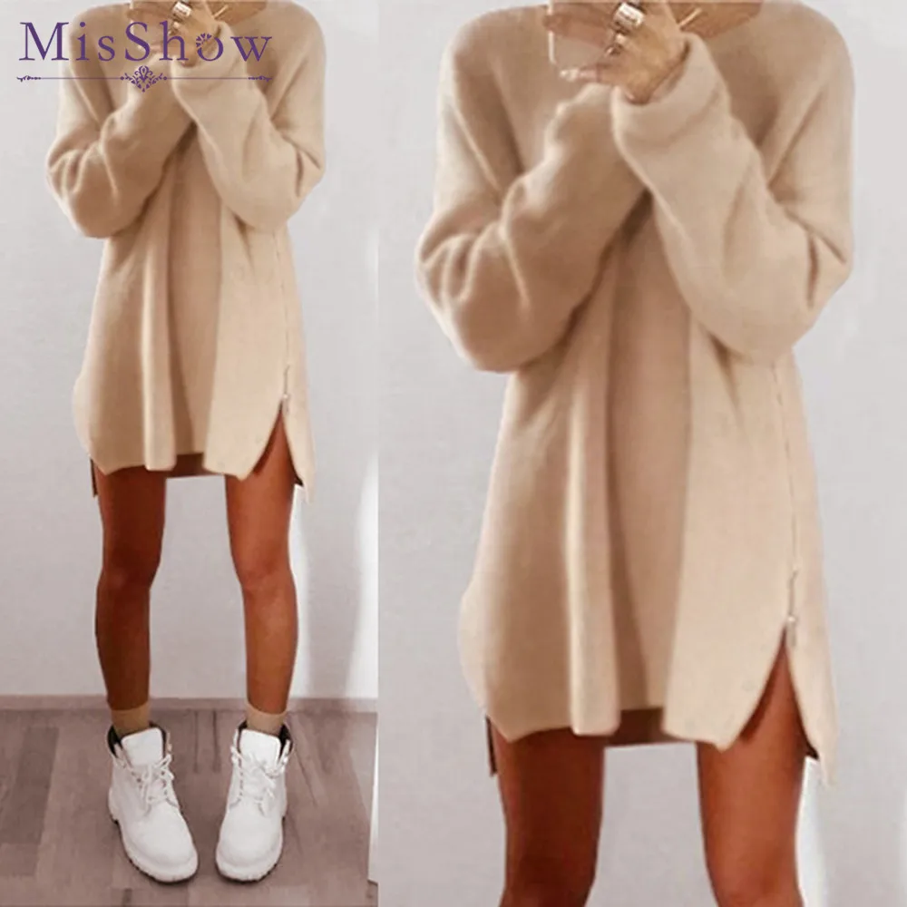 Autumn Women Long Sweater Dresses Warm Pullover 4XL Plus Size Zipper Female Knitted Dress | Женская одежда