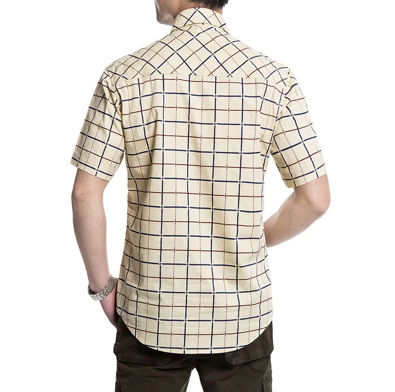 Размера плюс M~ 4XL 5XLSummer Для Мужчин's хлопковые рубашки в клетку синяя однотонная Цвет платье короткий рукав рубашки Повседневное человек брендовая одежда