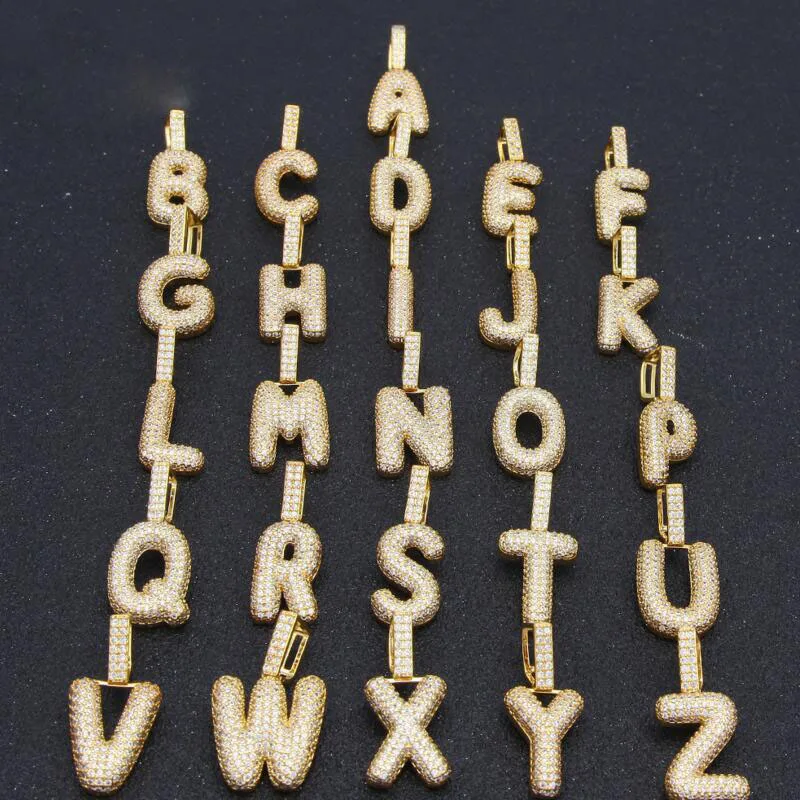 Фианит Bling Bubble Letters кулон Iced Out A Z с первоначальным золотым и серебряным цветом