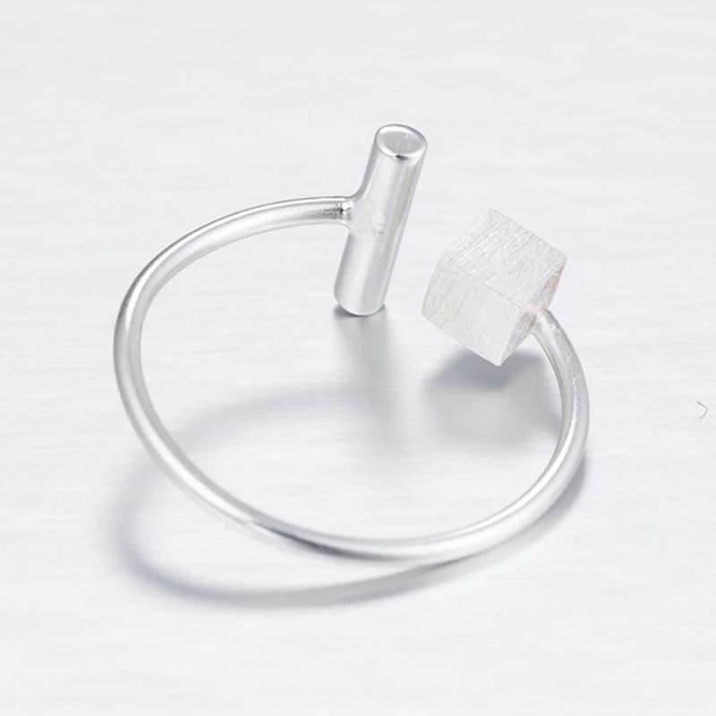 Jisensp 925 Sterling Silver Simple Geometric Matte Square Open Rings for Women Wedding Band T Bar Engagement Ring Bijoux | Украшения и