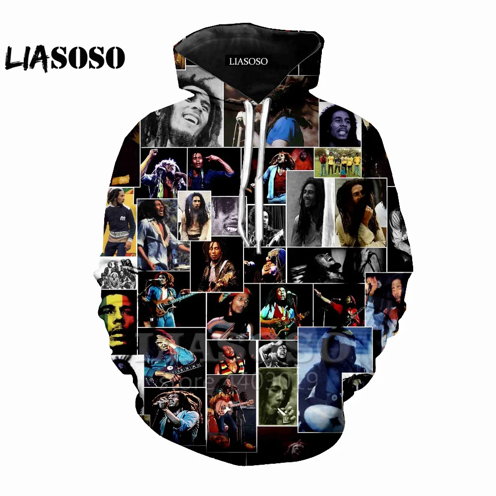 Liaseo 2018 новейший дизайн Reggae King Bob Marley 3D печать для женщин/мужчин толстовки свитшоты