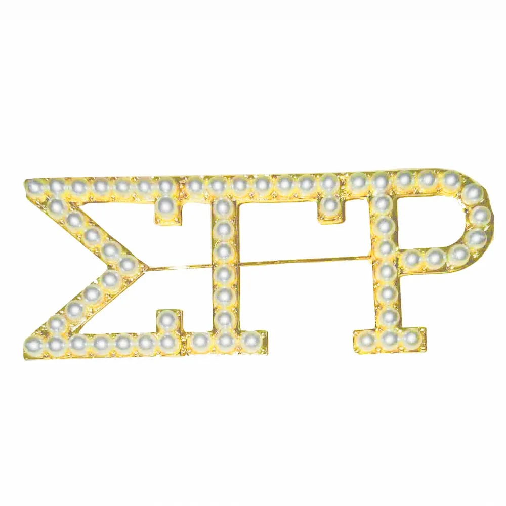 Gold W pearl Греческое братство Sigma Gamma Rho символ синий желтый жемчужный брошь нагрудные значки - Окраска металла: Gold W pearl