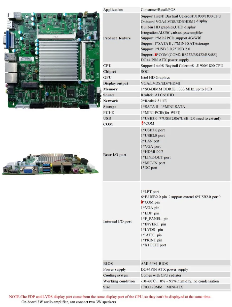 Новая оригинальная материнская плата Mini ITX без вентилятора для процессора Intel J1800