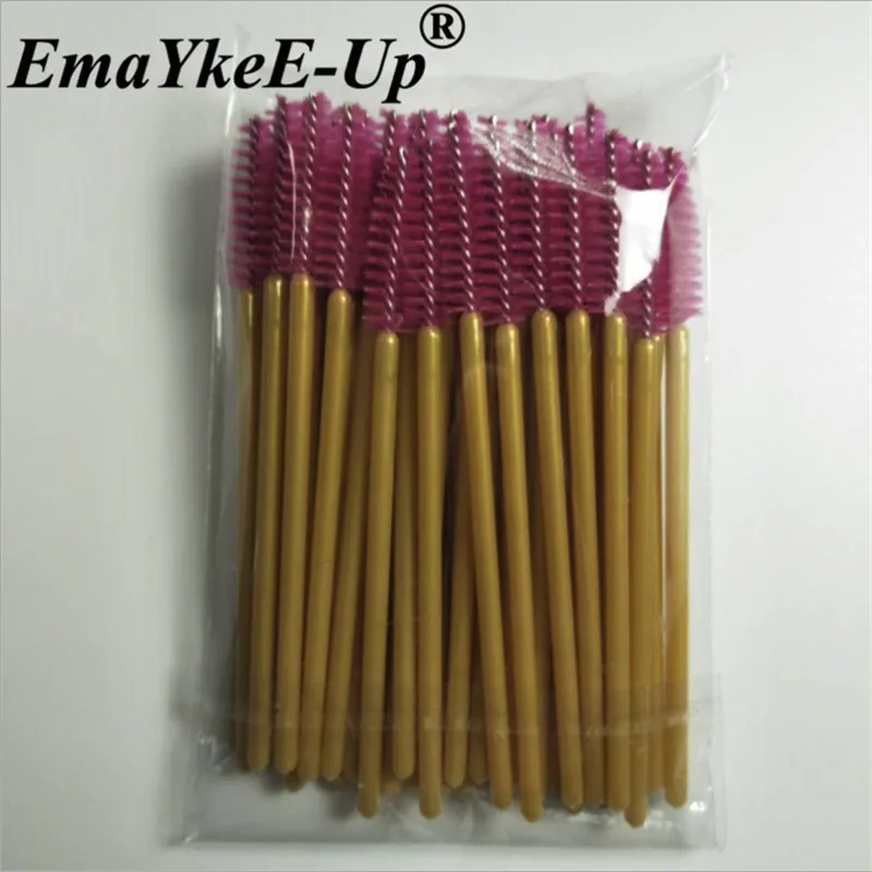 Gold Rose-50pcs 50 шт./партия одноразовые нейлоновые палочки для туши для ресниц, синие, золотые, черные, розовые, красные кисти с ручкой, ресницы, кисти для макияжа, инструменты для наращивания ресниц - Цвет: Gold Rose-50pcs