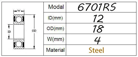 6701RS подшипник ABEC(6 шт.) 12x18x4 мм тонкий раздел 6701-2RS шариковые подшипники 61701RS 6701 2RS с оранжевым герметичным