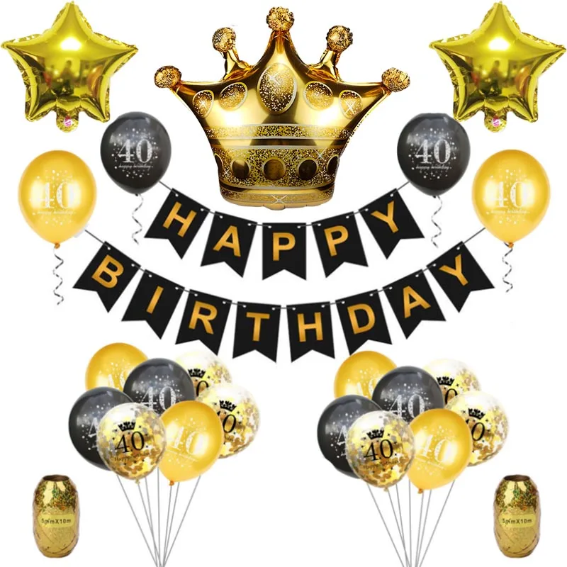 40 bithday Черное золото 18 30 40 50 60 70 80 лет баннер на день рождения воздушные шары надувные шары для взрослых День рождения украшения набор - Цвет: 40 bithday