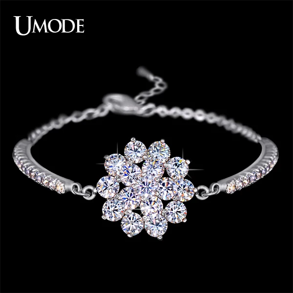 Umode цепь стразами чашки и 16 шт. сверкающие кубического циркония цветок браслет