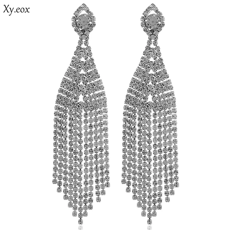 Роскошные блестящие длинные серьги-кисточки со стразами 1 пара | Украшения и