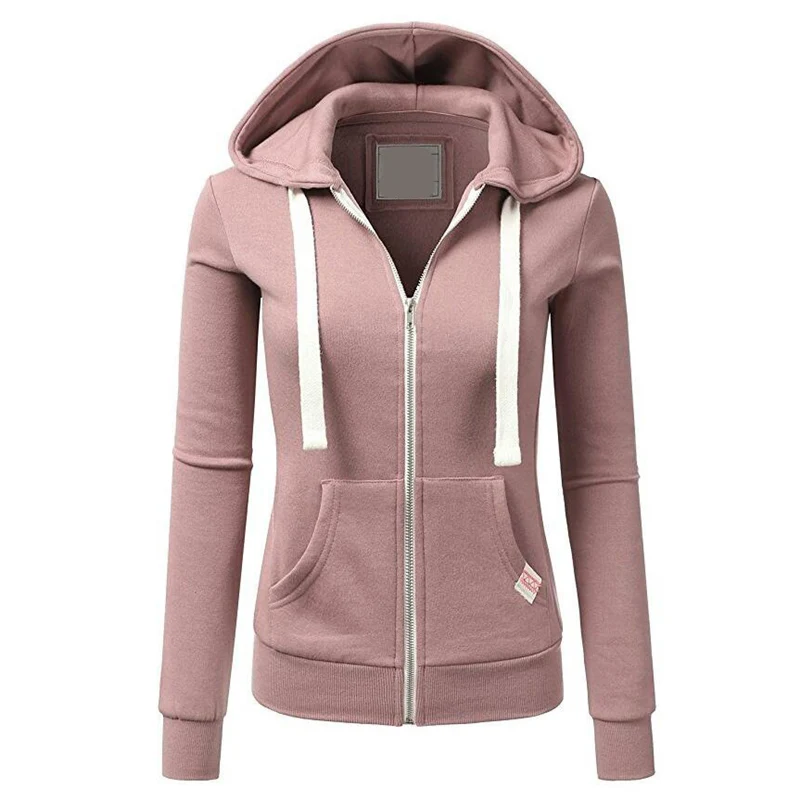 pink sweatshirts Бейсбольная куртка с капюшоном, Женская одноцветная толстовка на молнии, женское приталенное пальто с капюшоном и длинным рукавом, спортивные костюмы Harajuku - Цвет: pink sweatshirts