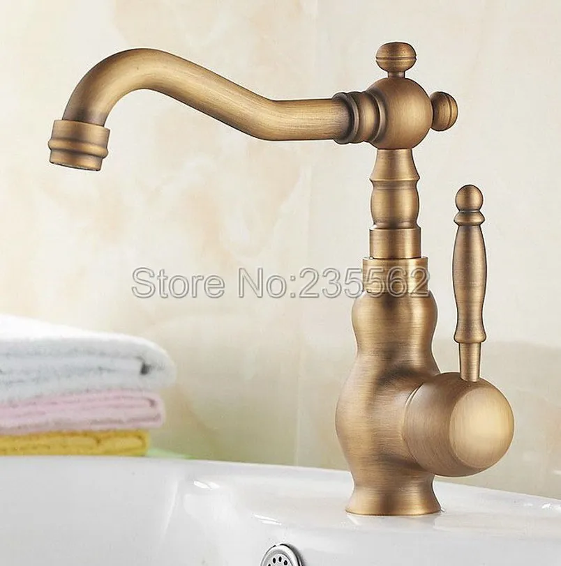 

Antique Brass Faucet Kitchen Sink Mixer Swivel Spout Bathroom Basin Tap torneira Deck Mounted lnf076