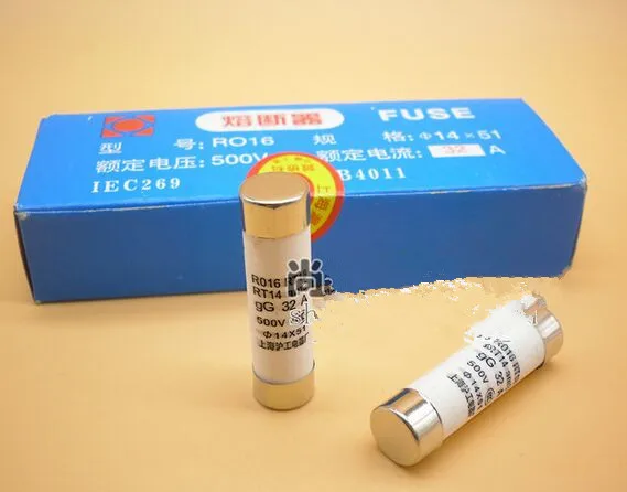 RT18 63A предохранитель 14*51 мм 380 В RT14 керамический стеклянный 20 шт./лот новый и