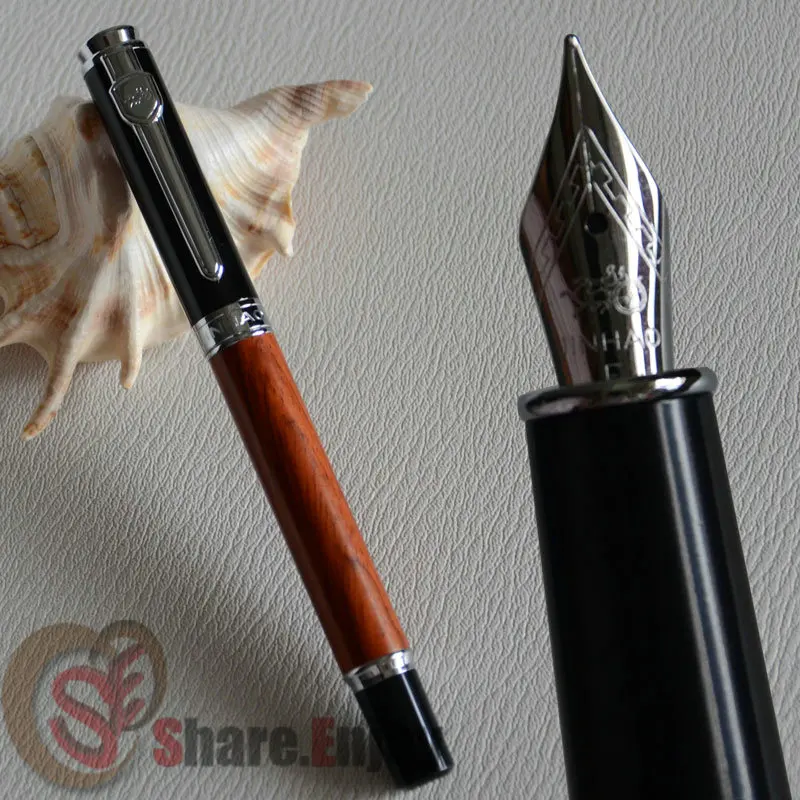 Перьевая ручка изящный наконечник JINHAO 8802 черный и серебристый 18KGP палисандр|jinhao
