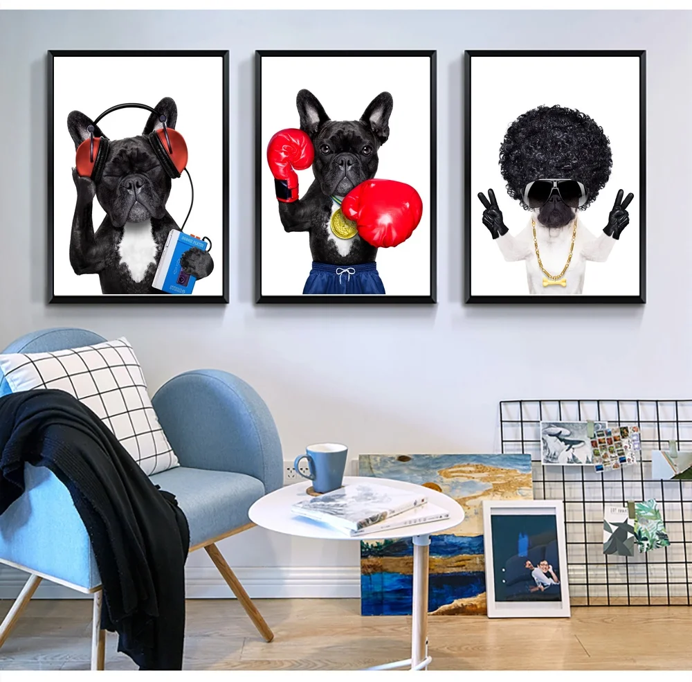 Настенная картина с забавными животными рисунок бульдога в скандинавском стиле