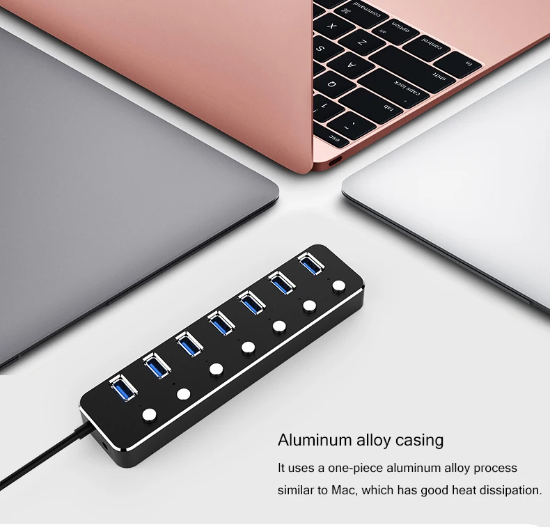 Алюминий 7-портовый концентратор USB 3,0 60/120 см составной детали спирального кабели управления переключатель 5 Гбит/с, светодиодный индикатор концентратор платные сплиттер для Мульти USB устройств