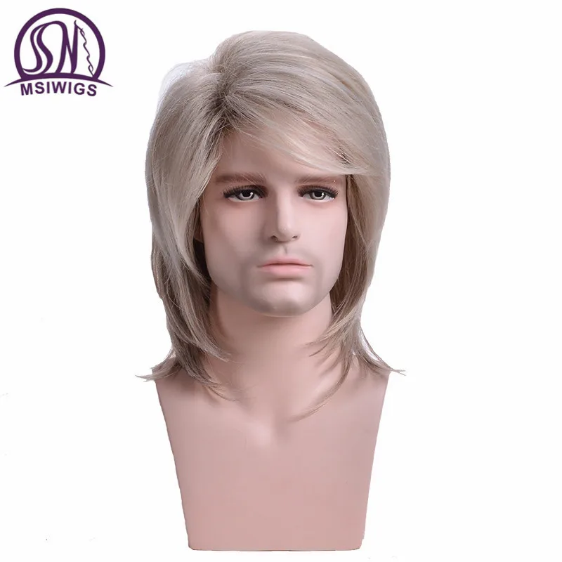 

MSIWIGS Men Wigs Straight Synthetic Wigs Short Male Hair Light Blonde Men's Wig with Bangs Heat Resistant Fiber