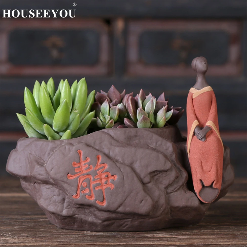 Zen Buddha фигурка суккулентов цветочный горшок керамический маленький Монк