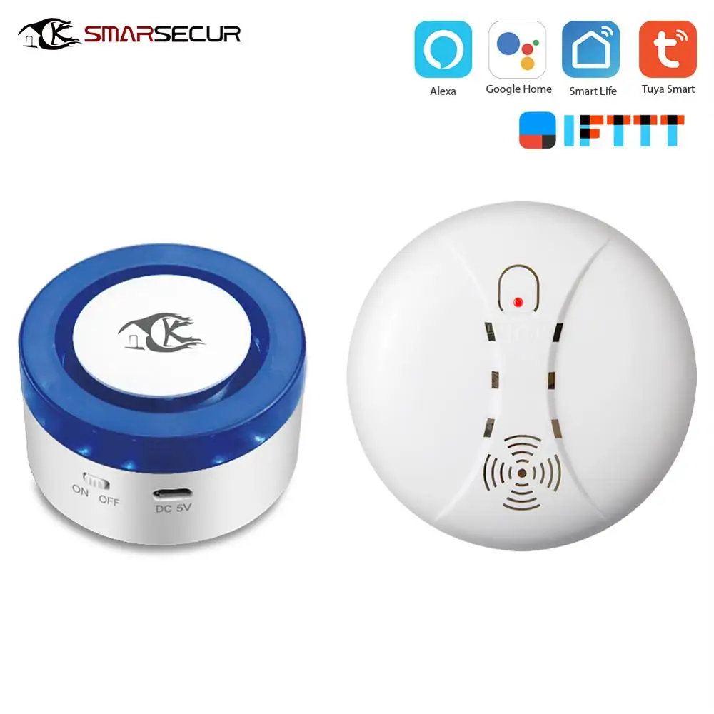 SMARSECUR домашняя wifi охранная сирена WiFi умная сирена Tuya Smart Life 433 МГц детектор дыма