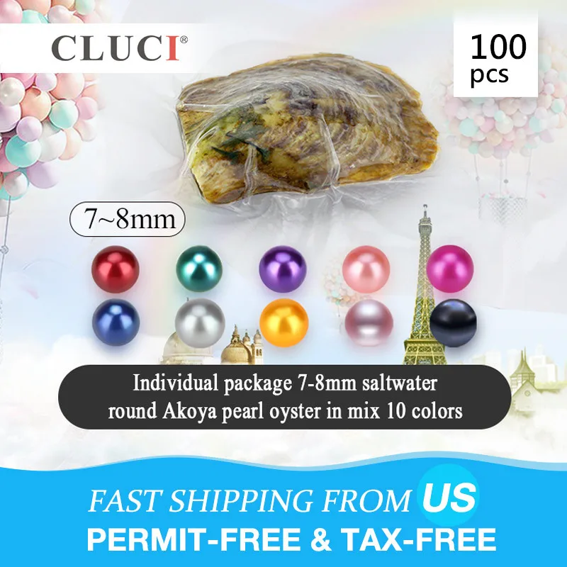 CLUCI 100 шт. 7 8 ММ Akoya Смешанные 10 цветов морской жемчуг устричное качество радужные