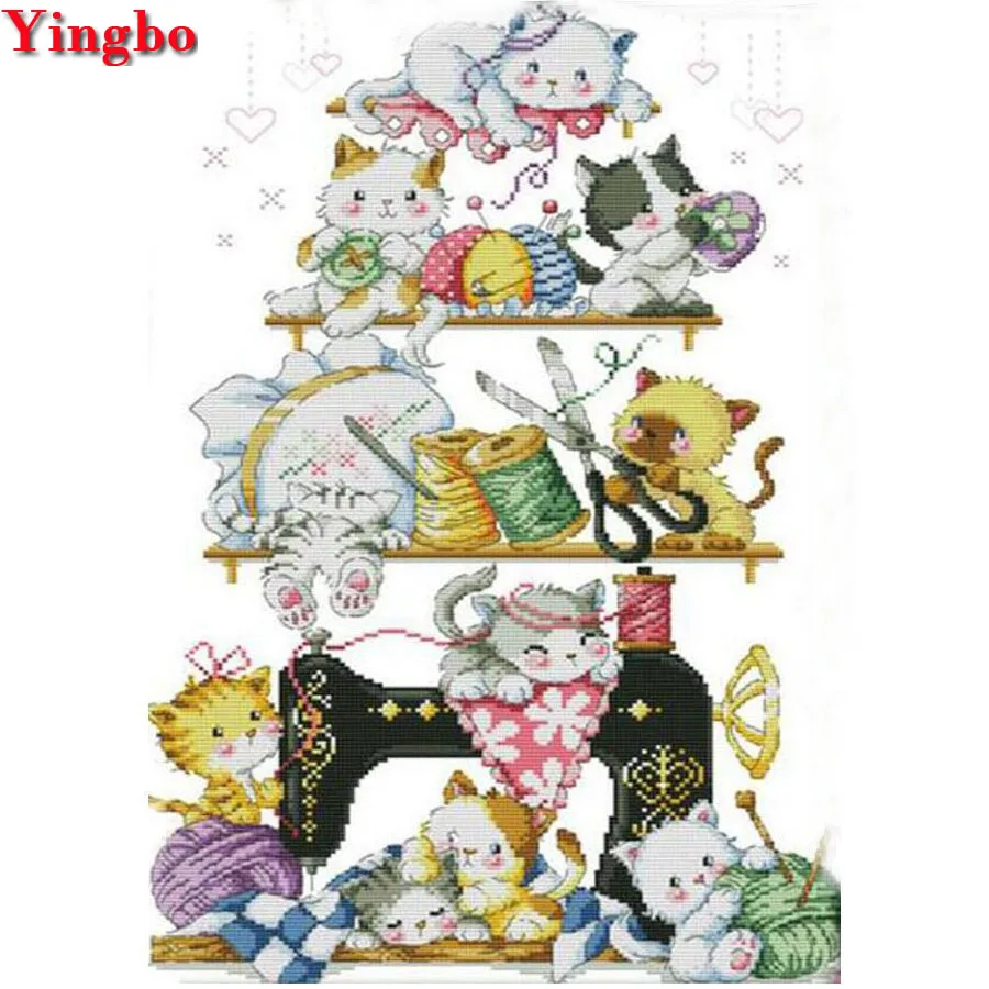 

Animal cat Sewing machine 5d diy diamond painting mosaic wall picture of rhinestones cross-stitch kits diamond embroidery