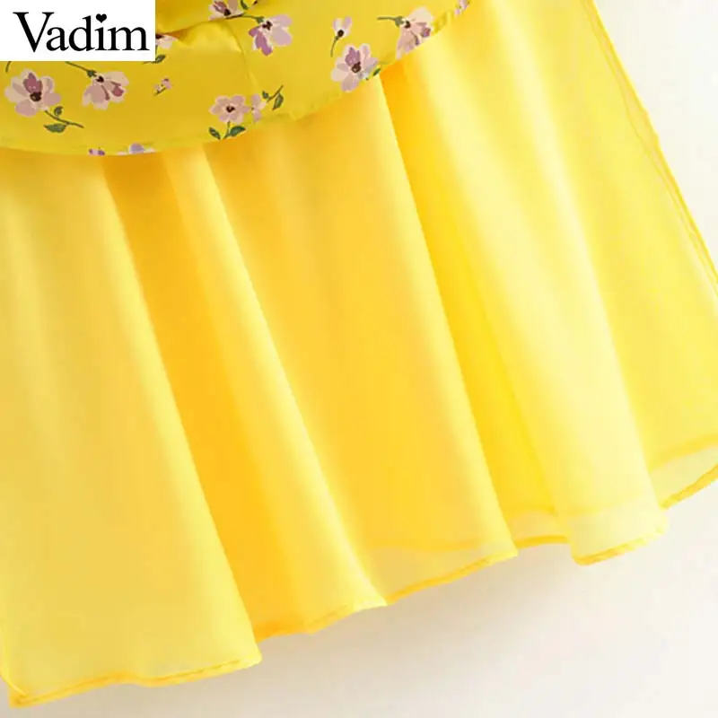 Vadim женское Сексуальное желтое платье миди с цветочным принтом на спине