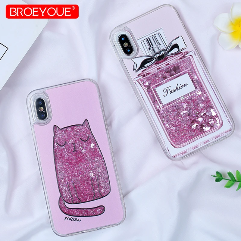 BROEYOUE динамический Жидкий блеск Крышка для iPhone X Case Силиконовые ТПУ бутылка из ПК