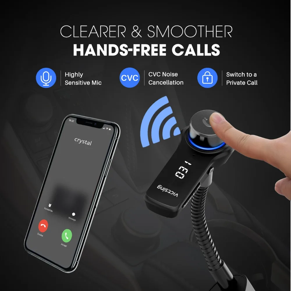 VicTsing беспроводной автомобильный комплект Hands Free вызов адаптер OLED экран HiFi стерео