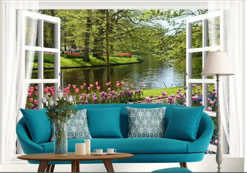 

3d wallpaper custom photo non-woven mural wall sticker 3 d flowers river out of the window painting room wallpaper for walls 3d