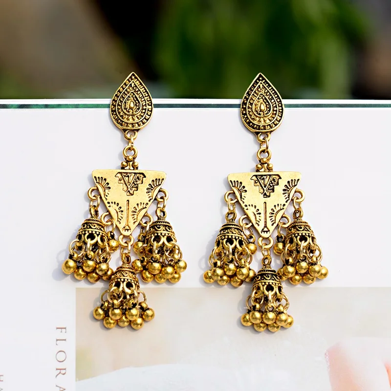 OIQUEI 2020 Boho маленькие индийские Jhumka длинные висячие серьги с кисточками винтажные