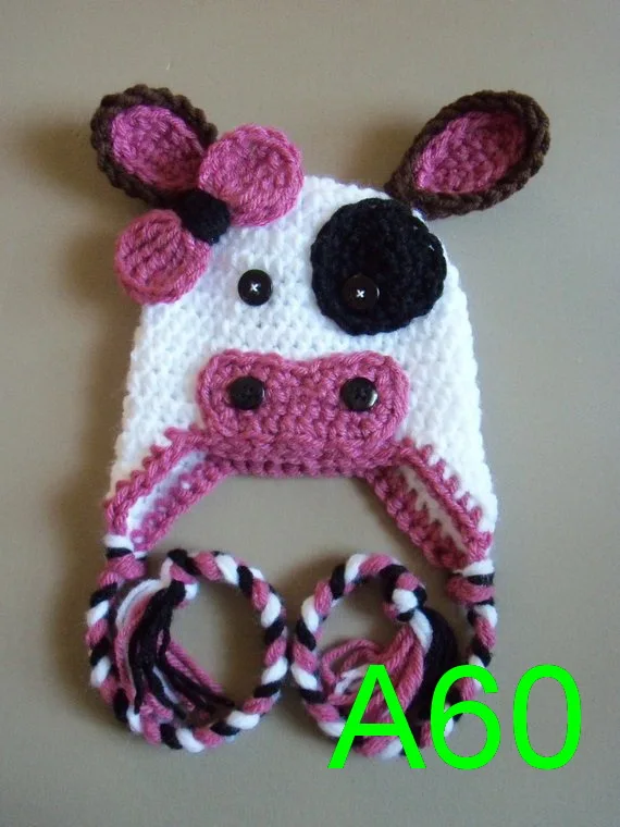 10pcs/LOT Crochet Cow Hat , Baby Cow Hat , Baby Girl Hat , Newborn Hat - Made To Order 100% cotton NB-6T free shipping