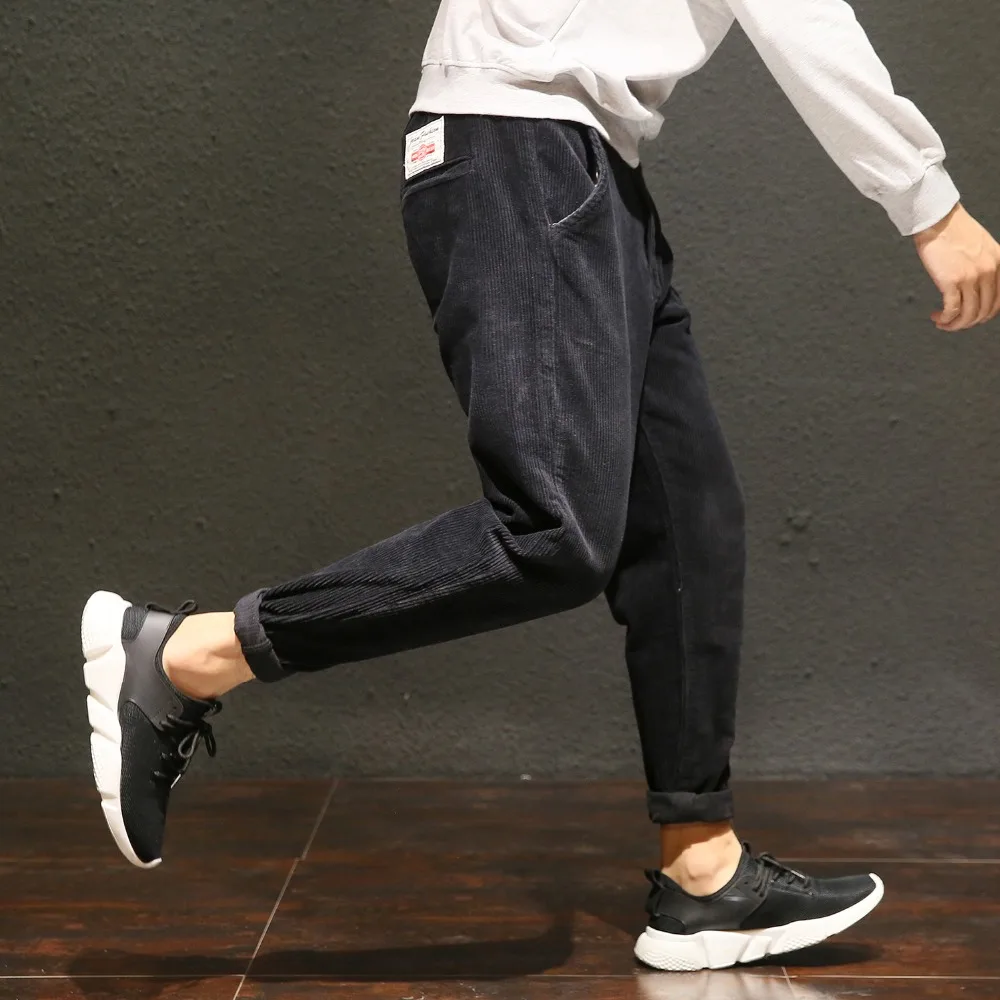 

Casual Plus Size Black Wine Gray Corduroy Pants For Men Cotton Loose Baggy Harem Pants Big Side Pockets Hip Hop Pantalon Homme
