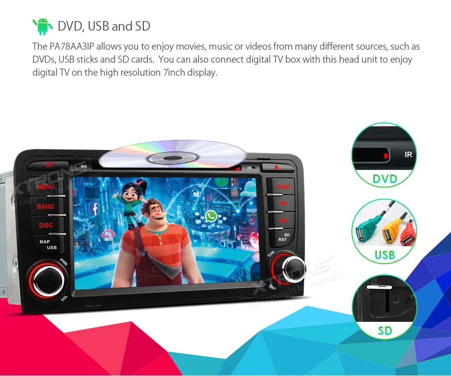 XTRONS " Android 8,1 радио gps RCA Автомобильный DVD плеер для автомобиля Audi A3 8 P 2003 2004 2005 2006 2007 2008 2009-2012 S3/RS3 Sportback