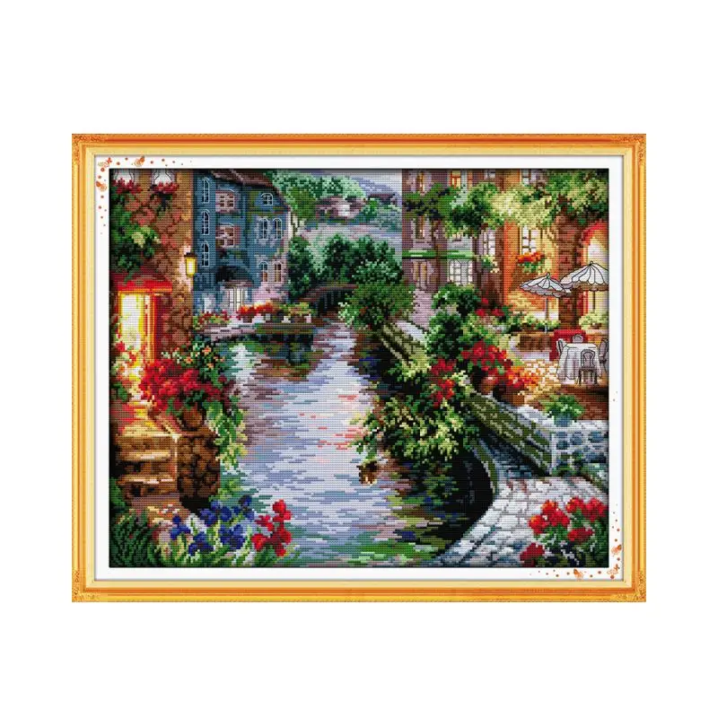 

Cross stitch hand embroidery beautiful scenery water architecture 11CT 14CT needlework furniture sewing decorative paintings