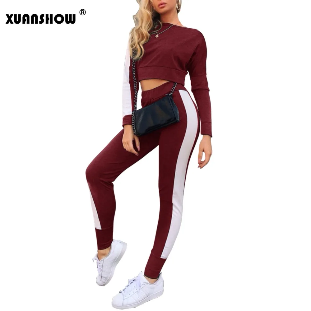 Женский спортивный костюм XUANSHOW Conjunto белая полосатая Толстовка с длинным рукавом