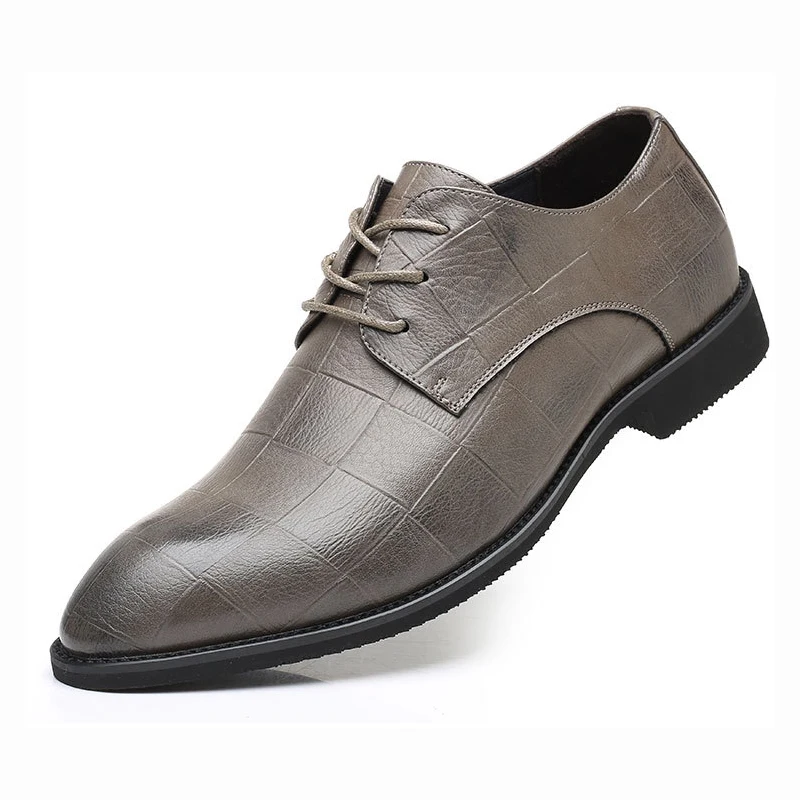 M-anxiu Fashion Plaid Pattern Leather Derbies Shoes Men Pointed Toe Lace Up Business Formal Dress Black Gray Brown | Обувь