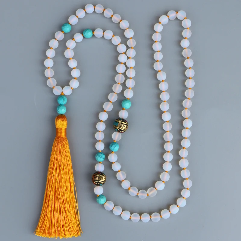 EDOTHALIA 8 мм белый опал и Непальские бусины Йога Медитация колье мала женское