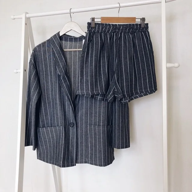 2019 лето осень женские комплекты тонкие полосатые блейзеры пальто с длинным