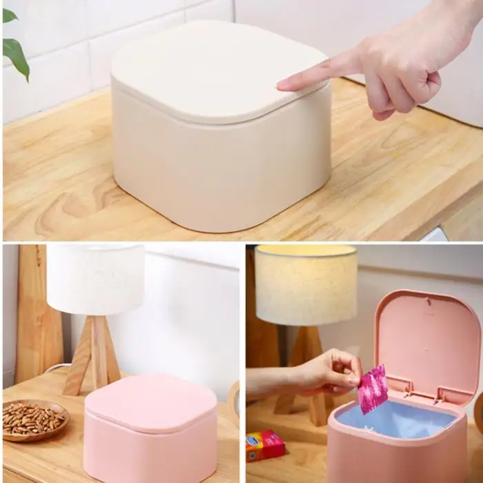 Desktop Mini Trash Can Press-on Waste Garbage Basket for Office Table@LS