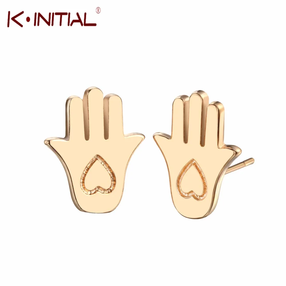 Kinitial оригинальные серьги-гвоздики Hamsa для женщин и девушек серьги с сердцем