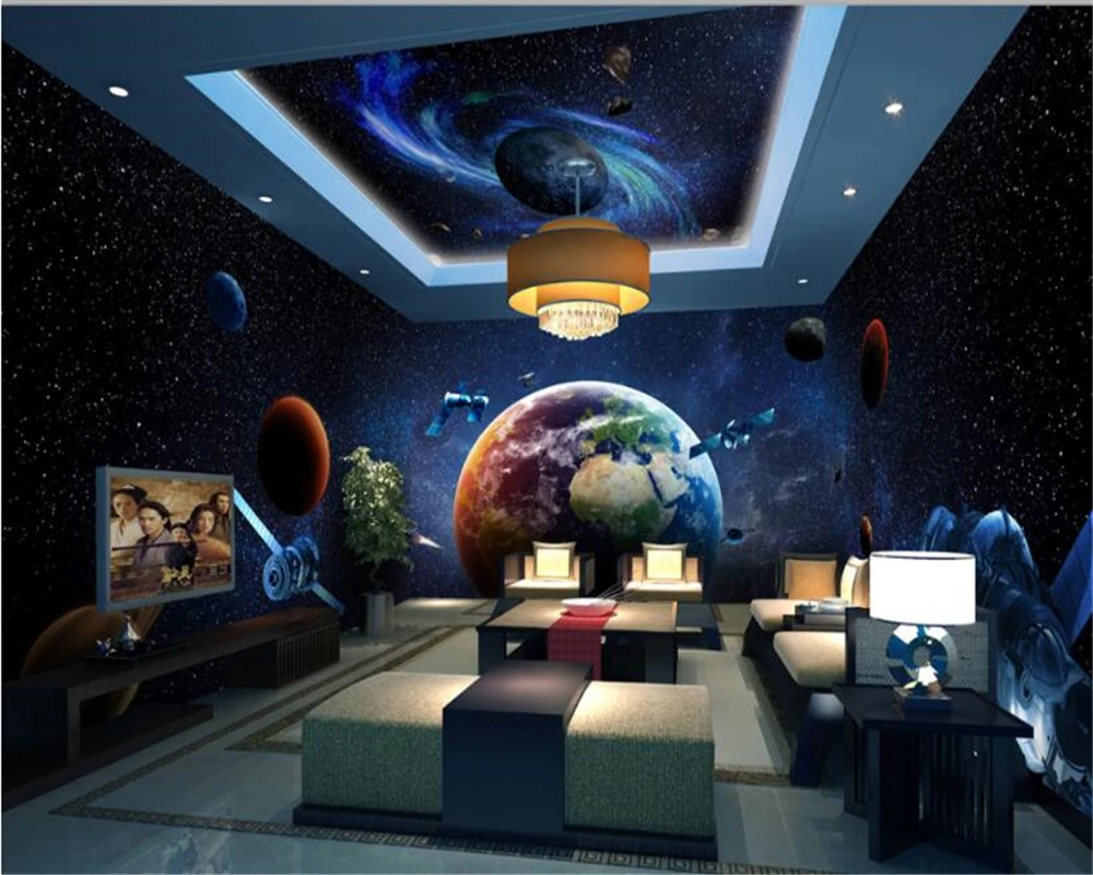 

beibehang HD Silky Personality Wall paper Universe Galaxy Beautiful Earth 3D Theme Space Full House Background 3d wallpaper