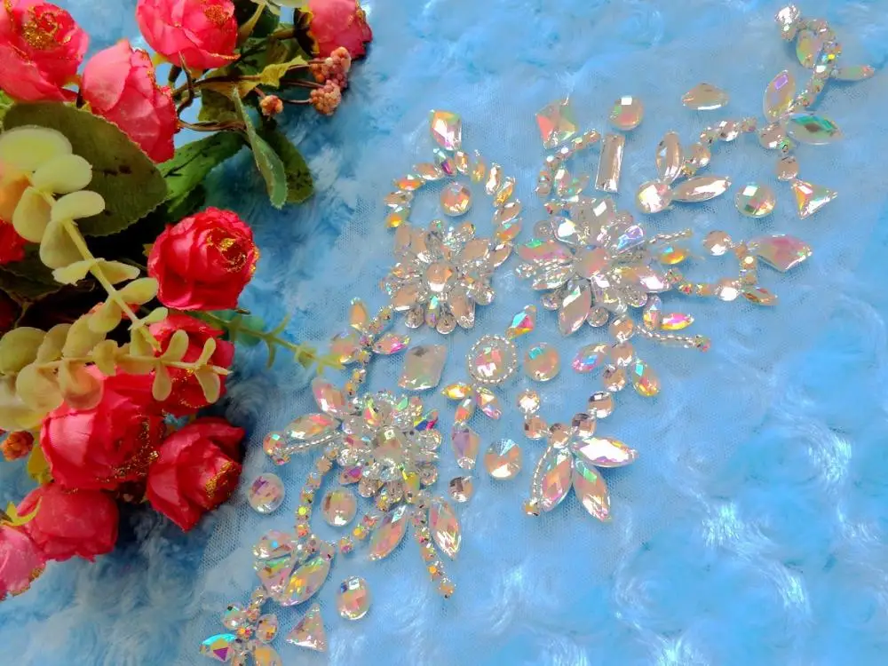 A205 ручная работа прозрачный цвет AB бисер камни нашивки пришитые стразы