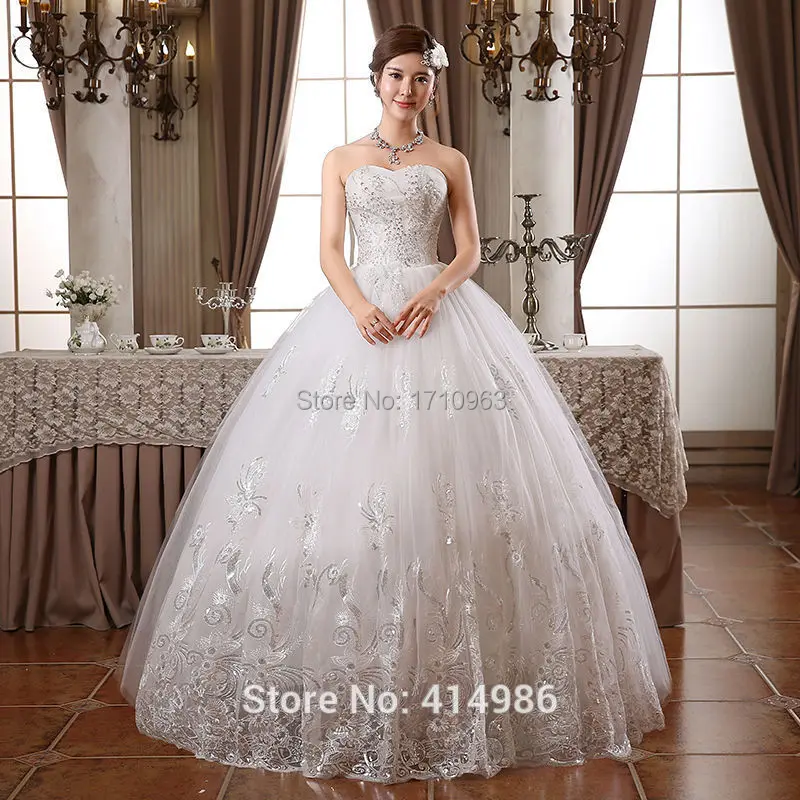 2015 noble ball gown tulle with cystal scoop neck sweep train lace up wedding dresses bridal custom made size | Свадьбы и торжества