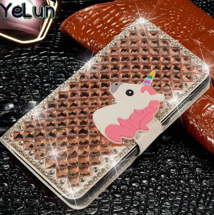 

YeLun For Huawei P8 P8 lite P9 plus P9 P9 lite Case Luxury Bowknot Unicorn Crystal Bling Flip PU Leather Cover Case Capa