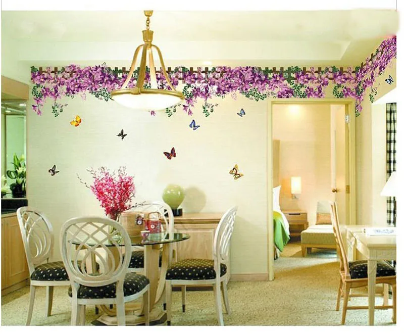 Домашний декор креативные фиолетовые цветы наклейки на плинтус съемная роспись