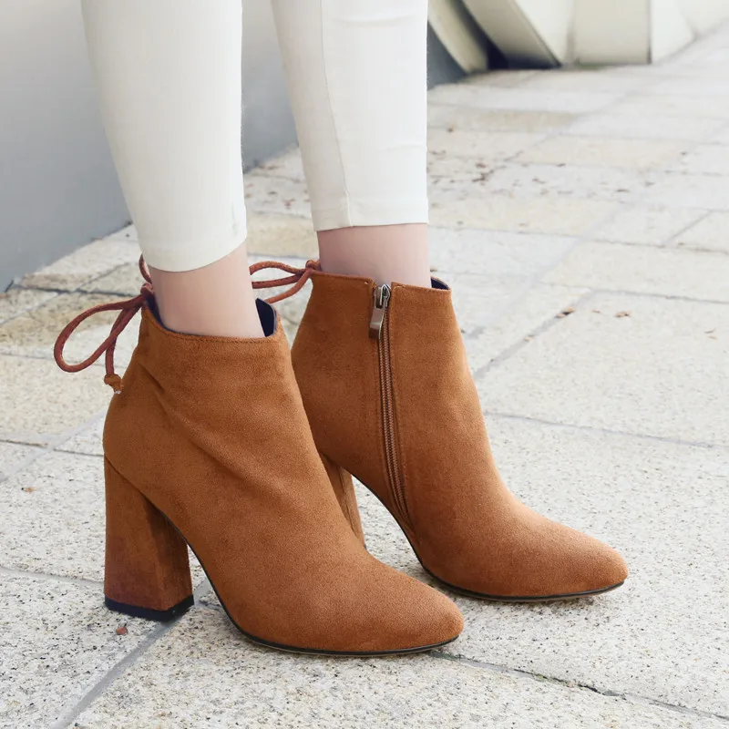 ESRFIYFE/Новые осенне-зимние женские ботильоны короткие ботинки на высоком каблуке